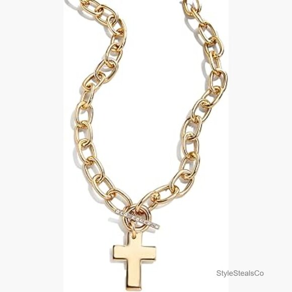 Gold Cross Statement Necklace Lobster Clasp Modern Style